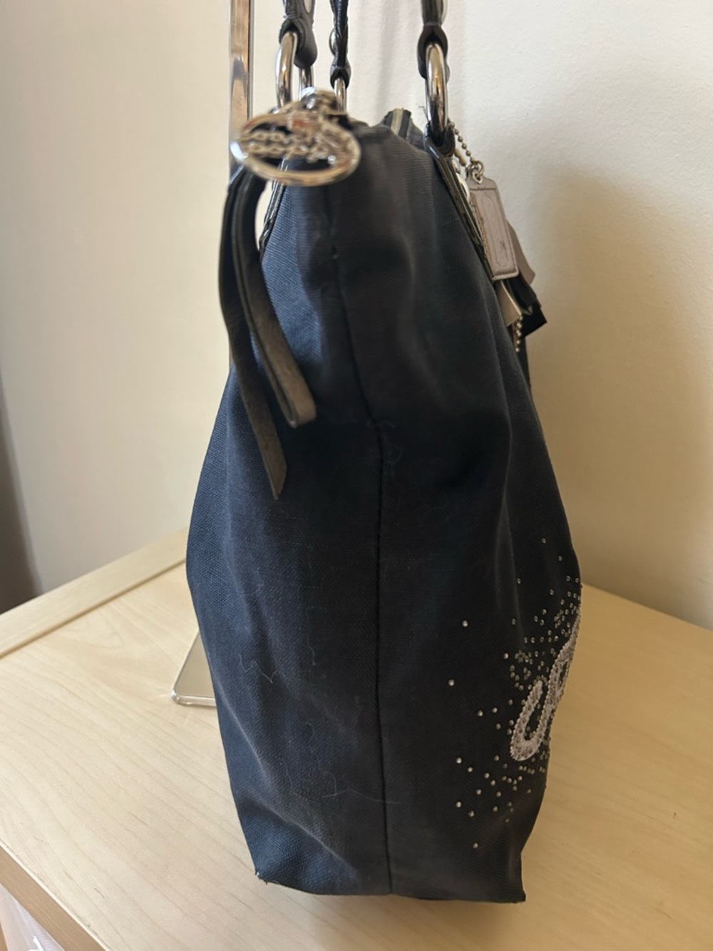 Coach Poppy Black Denim Rhinestone Tote 16319 - Picture 5 of 16